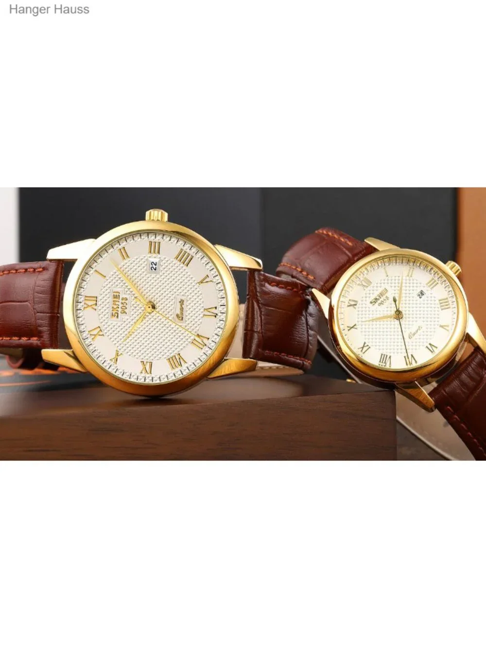 Men's Business Casual Quartz Watch with Leather Strap Roman Numeral White Dial